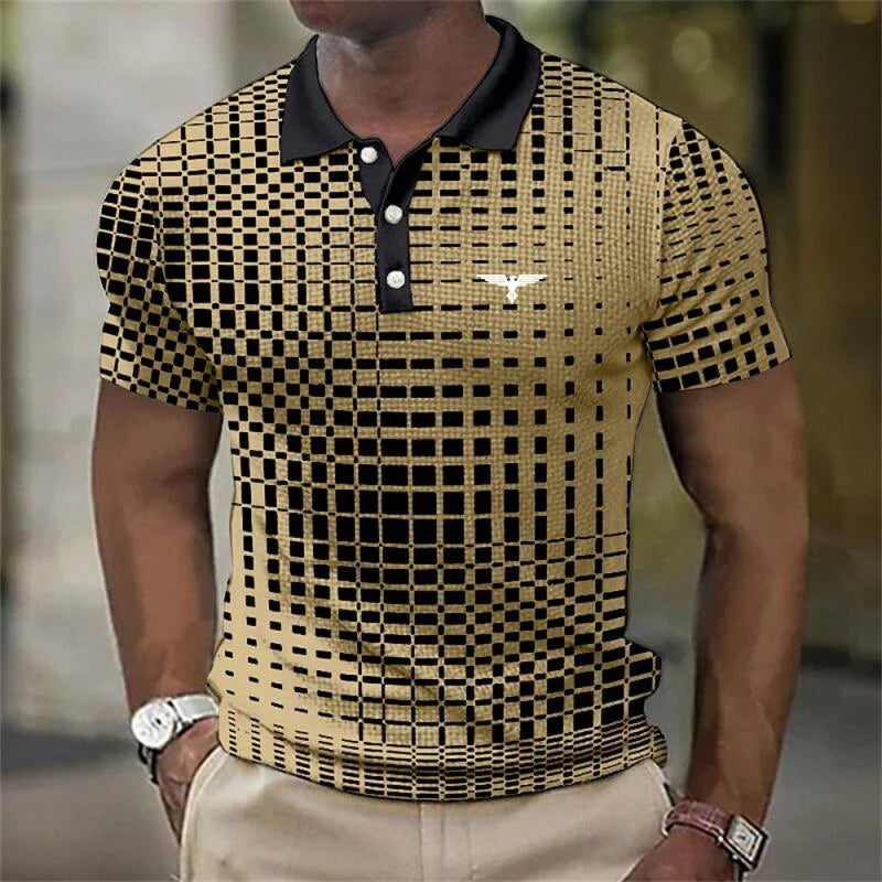 Men New Summer Casual Lapel Button Polo Shirt .
