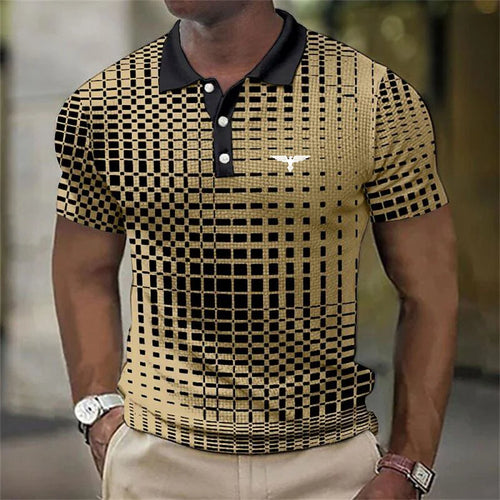 Men New Summer Casual Lapel Button Polo Shirt .