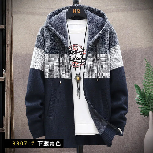 Autumn Winter Cardigan Sweater Men Fleece Zipper Sweaters Velvet