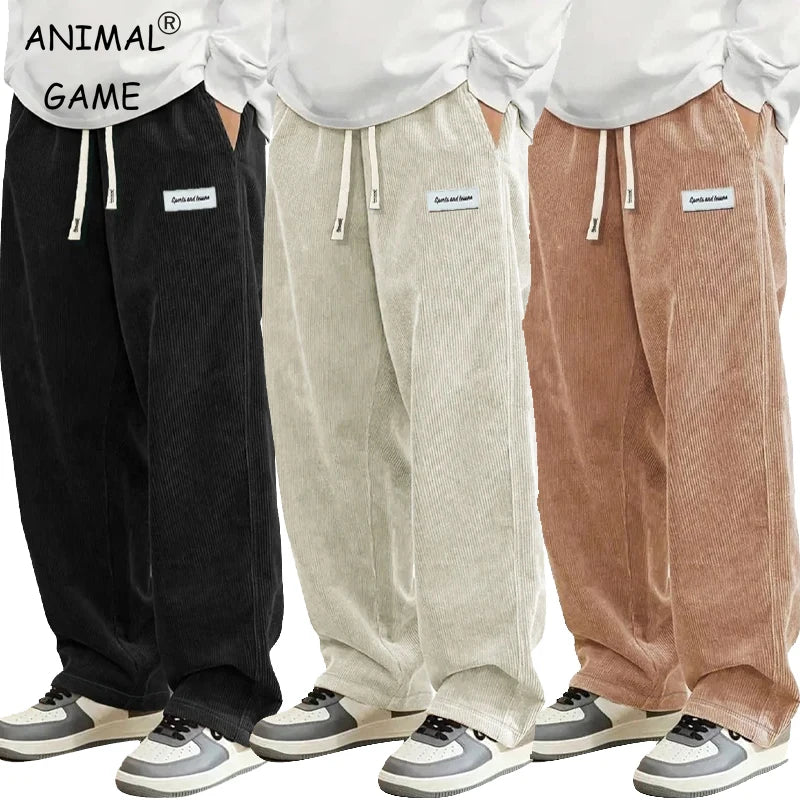 New Mens Corduroy Casual Pants Fashion Loose Fit Baggy Pants Straight