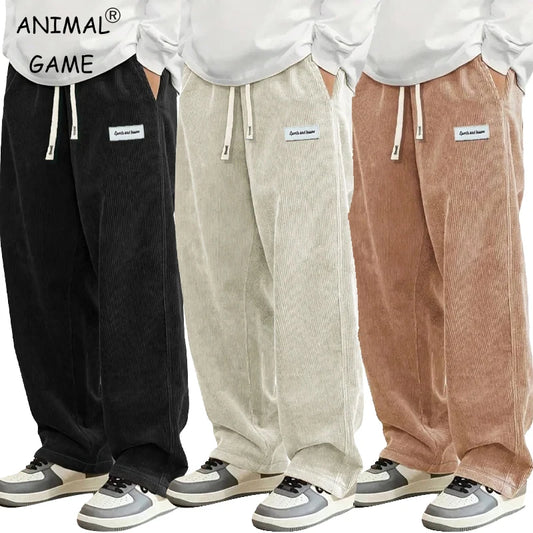New Mens Corduroy Casual Pants Fashion Loose Fit Baggy Pants Straight