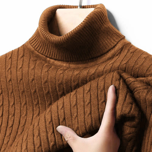 Autumn Men's Ribbed Turtleneck Sweater Warm Fitted Knitted Pullover