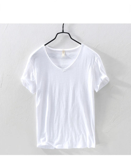 New Mens T Shirt Pure Color V Collar Short Sleeved Tops Tees Men