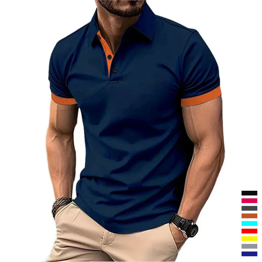 Men's Polo Shirt Short Sleeve Casual Slim Fit Color Blocking T-shirts