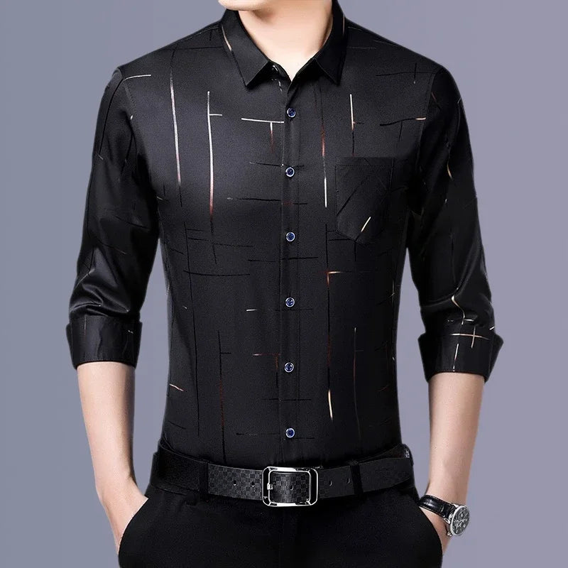 Men's Casual and Fashionable Long Sleeved Printed Shirt, Non Ironing