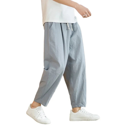 New Cotton Linen Mens Pants Casual Solid Color Breathable Streetwear