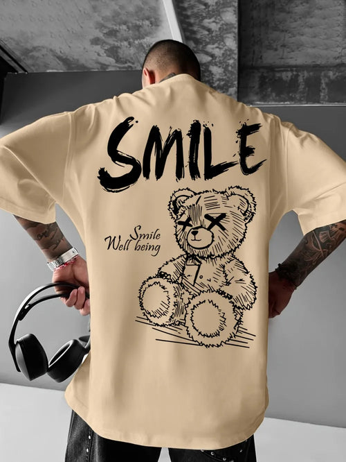 Trendy summer new men's personalized teddy bear print micro elastic