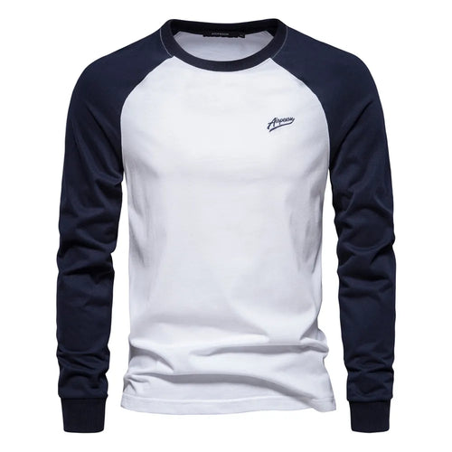 AIOPESON Men's T-shirts 100% Cotton Long Sleeve O-neck Pactwork Casual