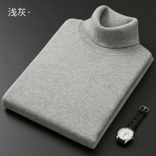 Turtleneck Men Pullover Cashmere Cotton Blend Knitted Sweater 2025