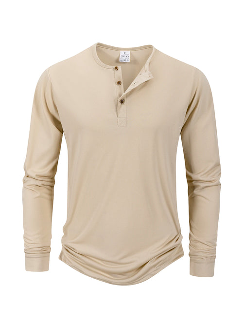 Men's T Shirt Autumn Button Long Sleeve Henley Neck T-Shirt Solid