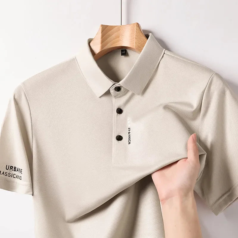 New Men's Business Casual Short Sleeved Shirt with Badge Solid Color