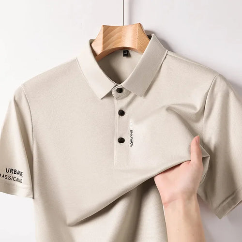 New Men's Business Casual Short Sleeved Shirt with Badge Solid Color