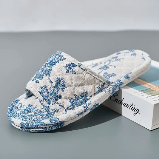 Home Slippers Soft Cotton Floral Floor Shoes Fashion Lightweight