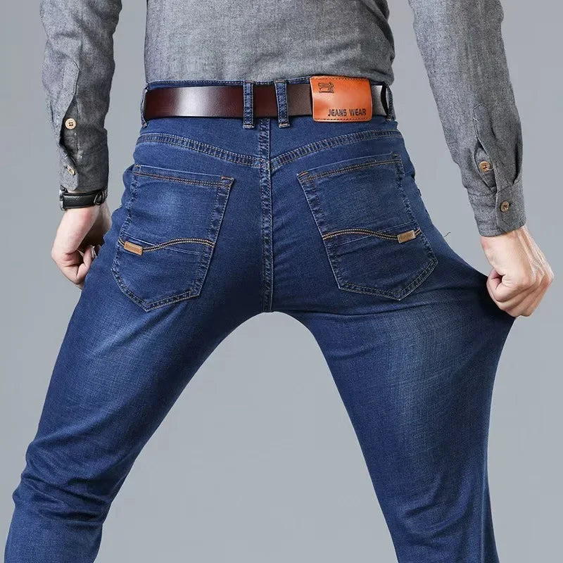 Men's Comfortable Soft Business Casual Denim Trousers Slim Fit