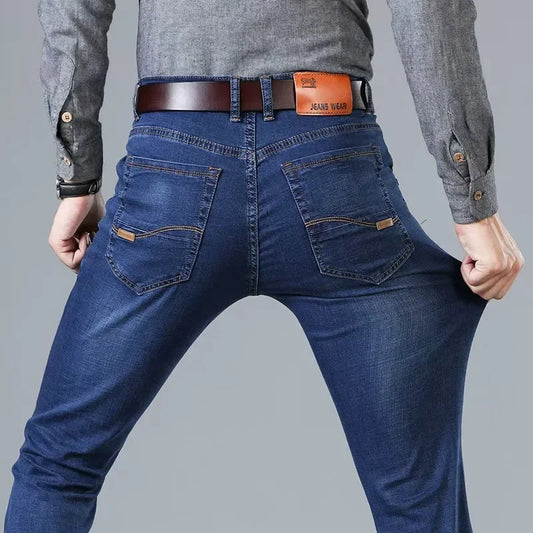 Men's Comfortable Soft Business Casual Denim Trousers Slim Fit