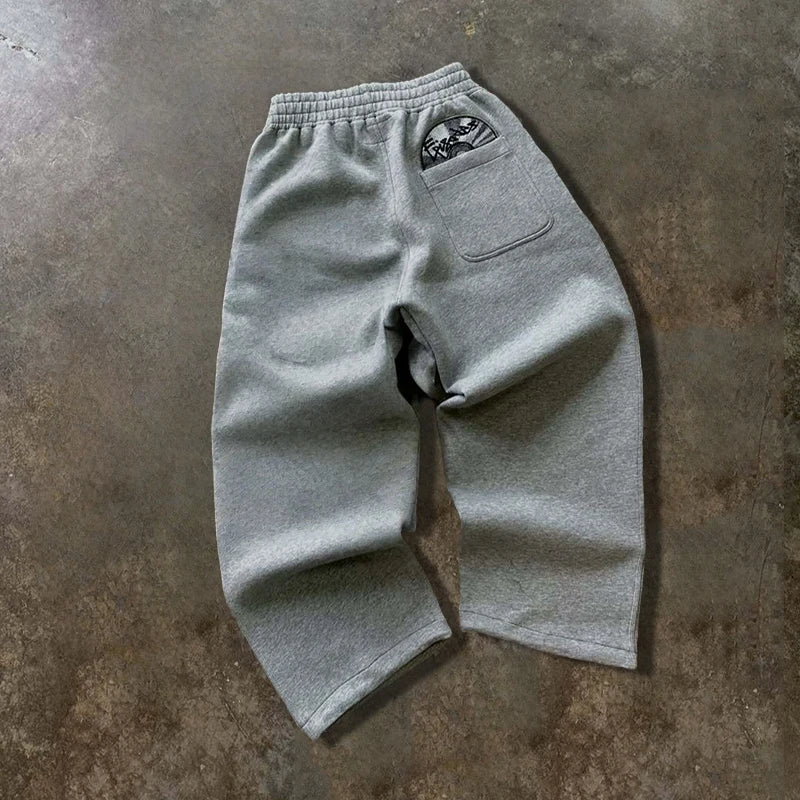 Fashionable Street Style Embroidered Sweatpants Autumn Winter Casual