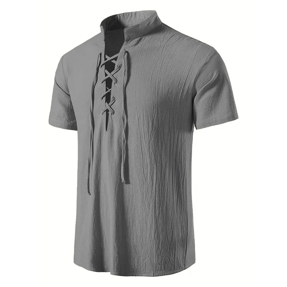 Men's Retro Shirt Short Sleeve Cotton Linen Lightweight Breathable