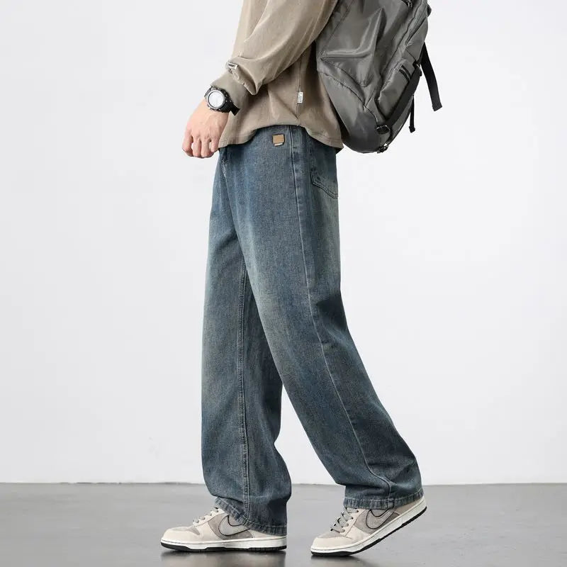 Spring Autumn New Men's Straight Vintage Fit Jeans Casual Trousers