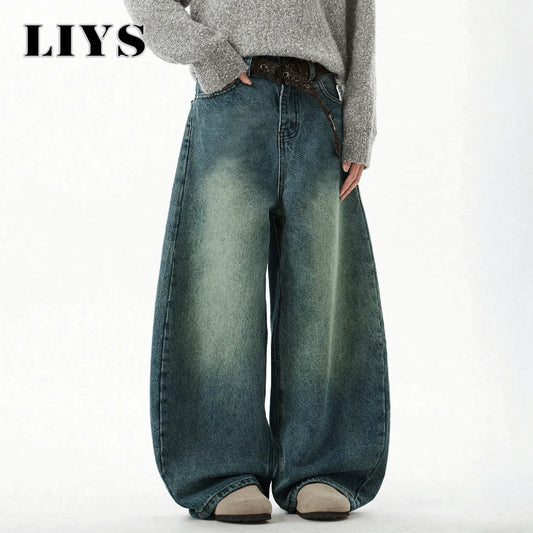Men's Wear Blue Wide-Leg Denim Pants Baggy Jeans Vintage