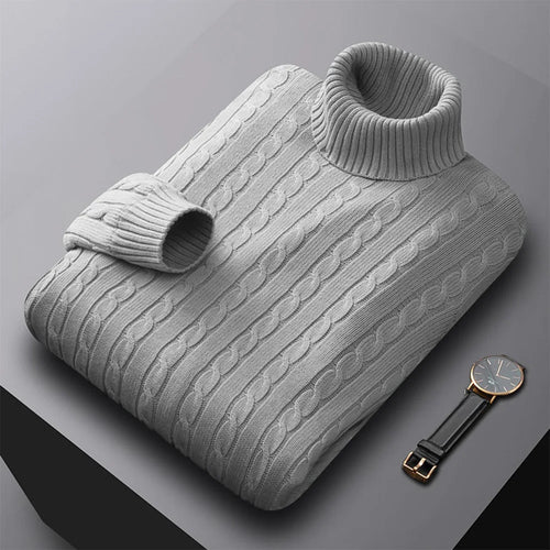 New Men's Turtleneck Sweater Solid Color High Neck Pullover Knitted