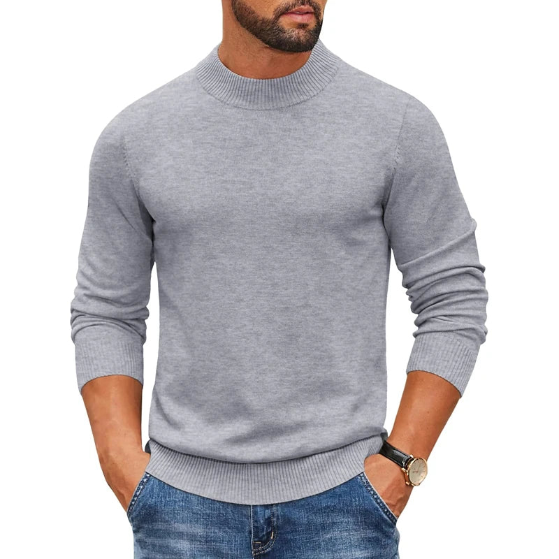 Men's Mock Turtleneck Ribbed Knit Pullover Sweater Casual Heavyweight
