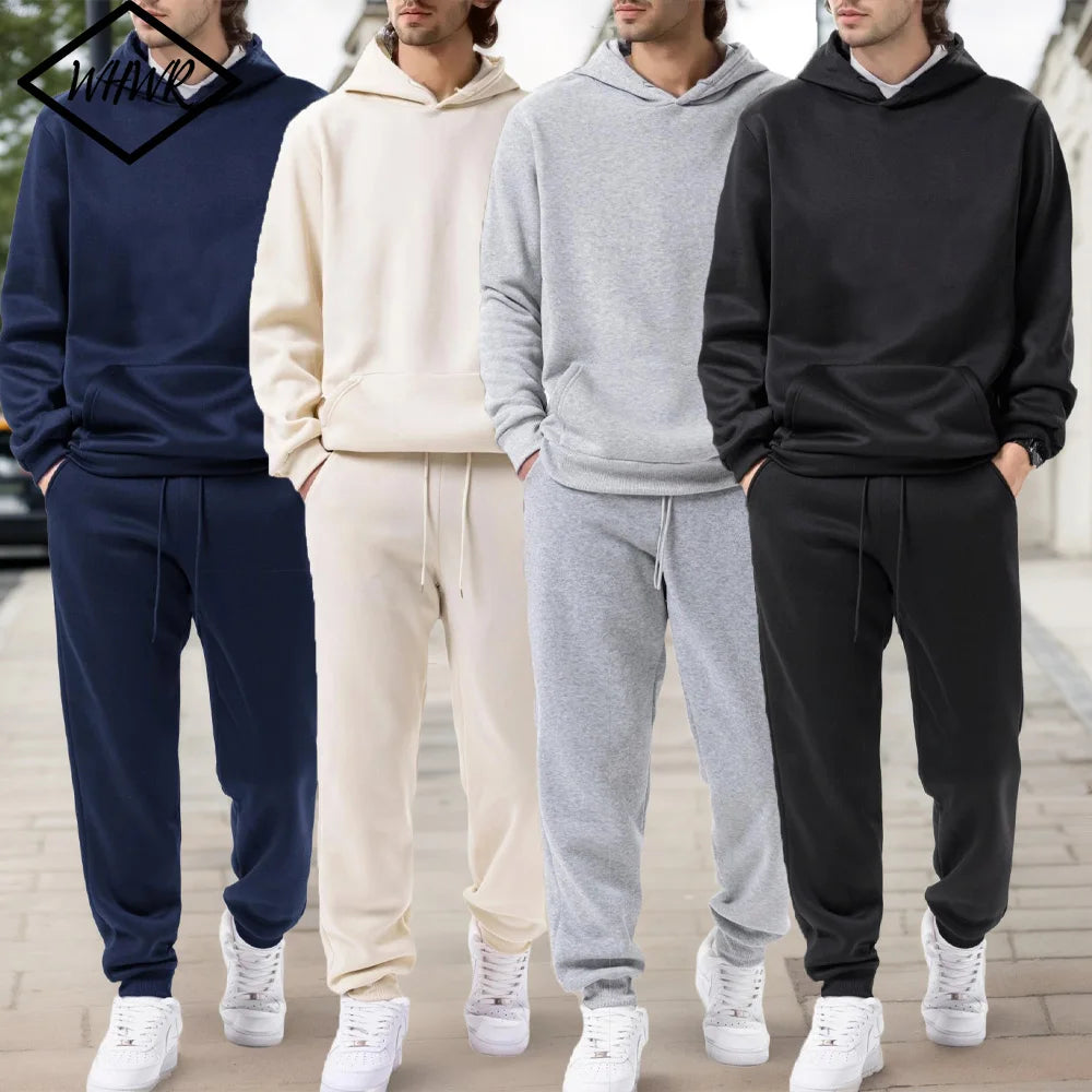 Men's Autumn and Winter Solid Color Hoodie+jogging Pants Two-piece Set