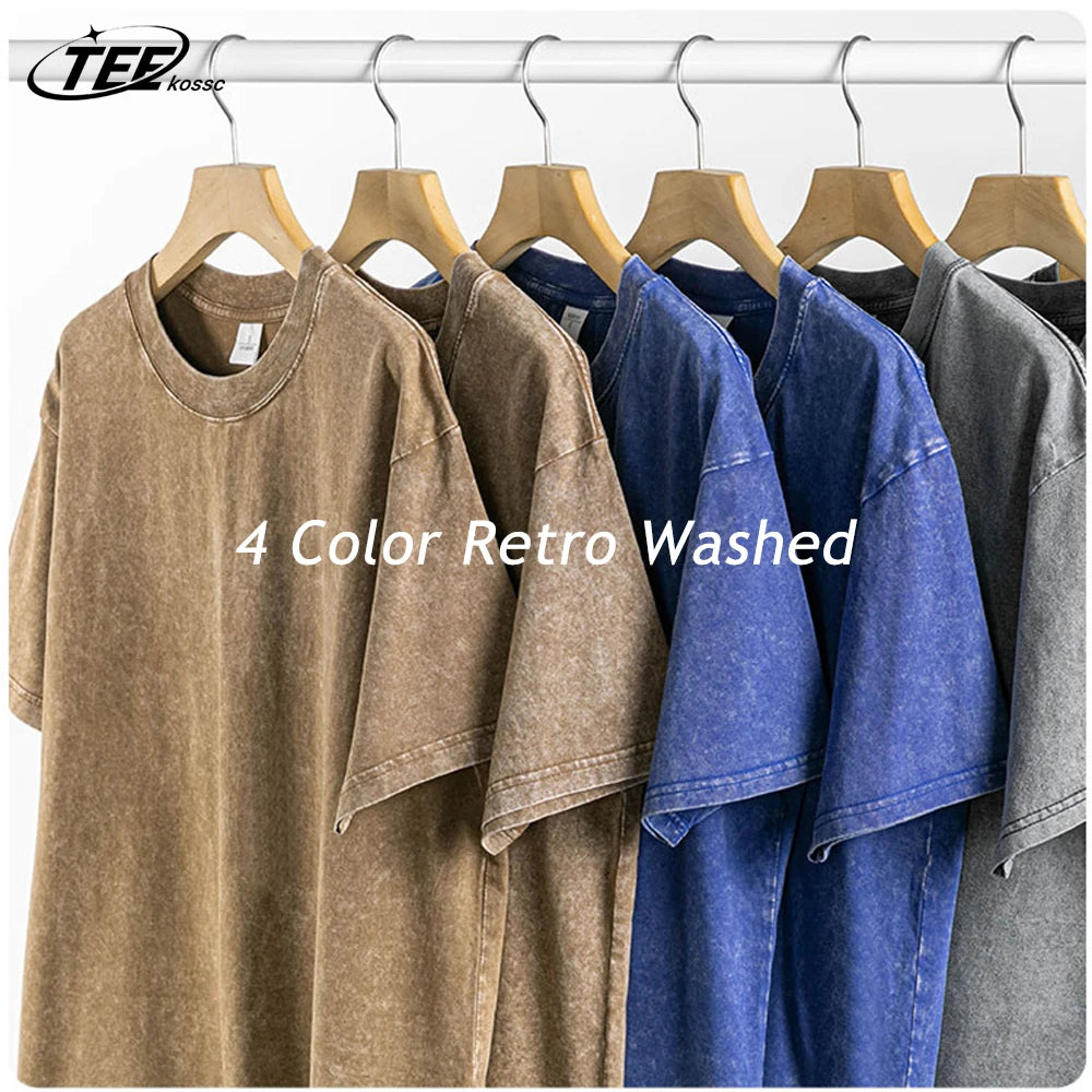 Couple Washed Retro 230g Heavy Duty Cotton Short Sleeved T-shirts