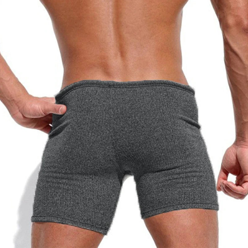 Summer Men's Shorts Casual Breathable Drawstring Shorts Solid-color