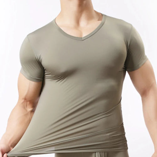 Men's Sheer Undershirts Man Ice Silk Mesh See through Basics Shirts