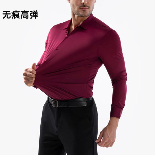 100 KG Non-Iron Four-way stretch Men's Long Sleeve Shirt Silky Foreign