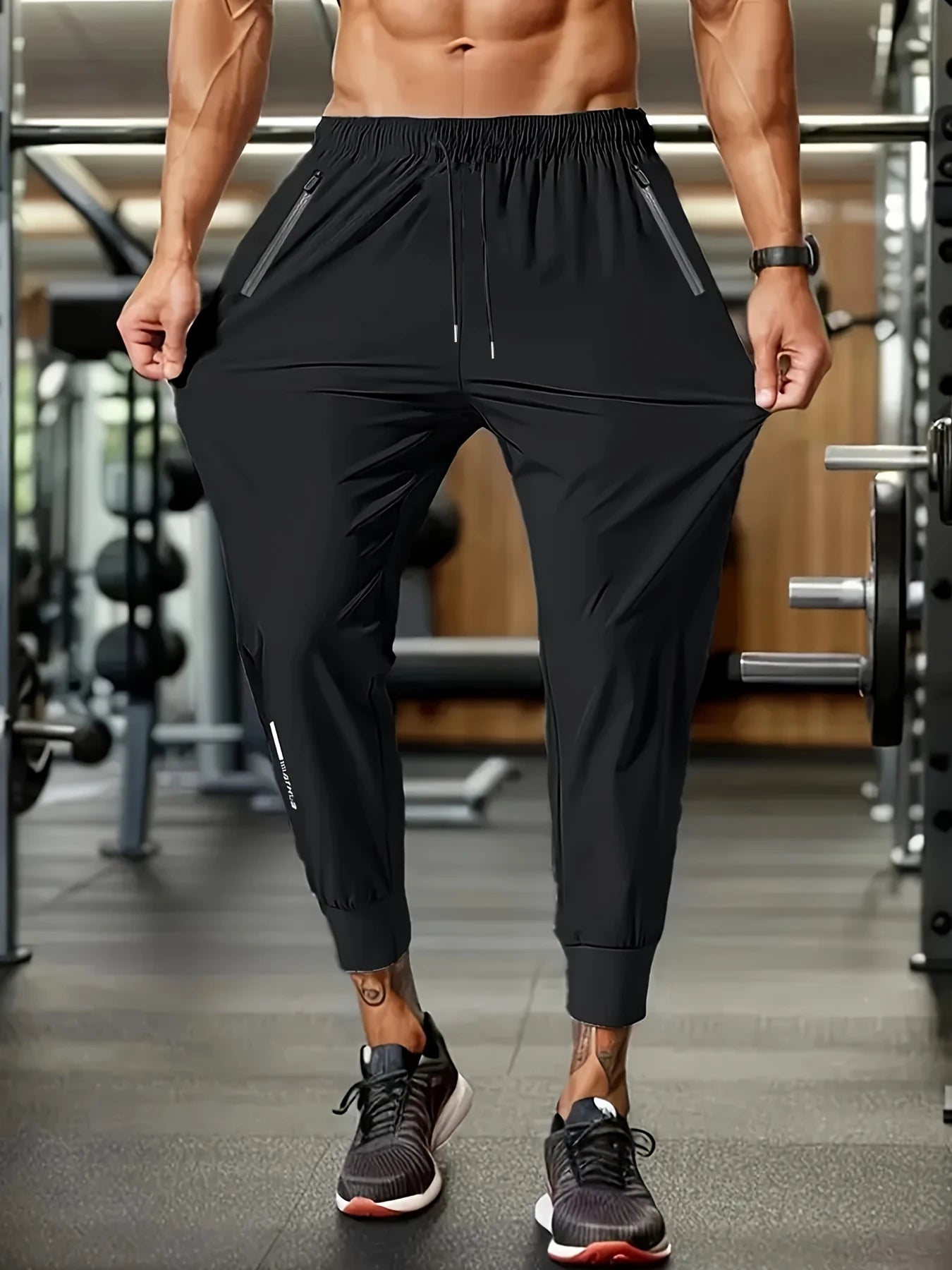 Men's High Elastic Zipper Pocket Trousers Lightweight Drawstring