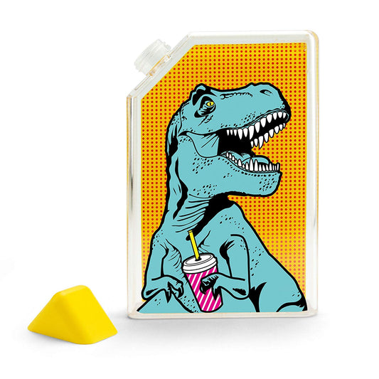 T-Rex Flask Style Pop Art Water Bottle | Flat Profile Fits in Handbag