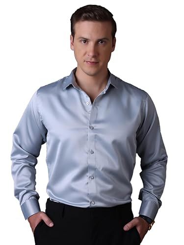 Men Regular Fit Full Sleeve Satin Silk Shirt (Size-M) (Color-LIGHT